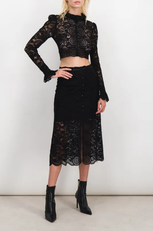 Floral stretch lace crop top with long sleeves sold by Renaisa