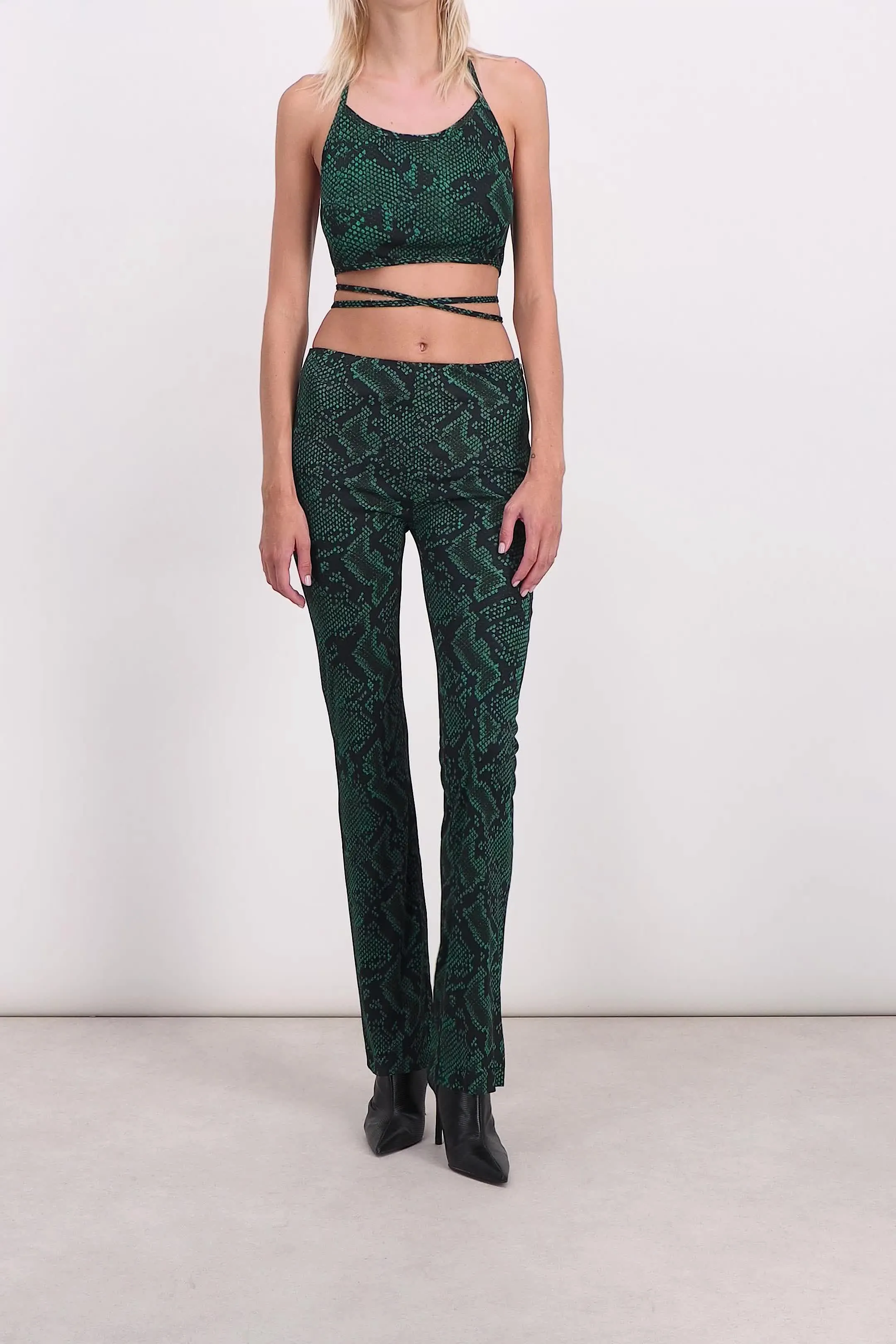 Green snake print slim straight leg pants sold by Renaisa product image thumbnail 5