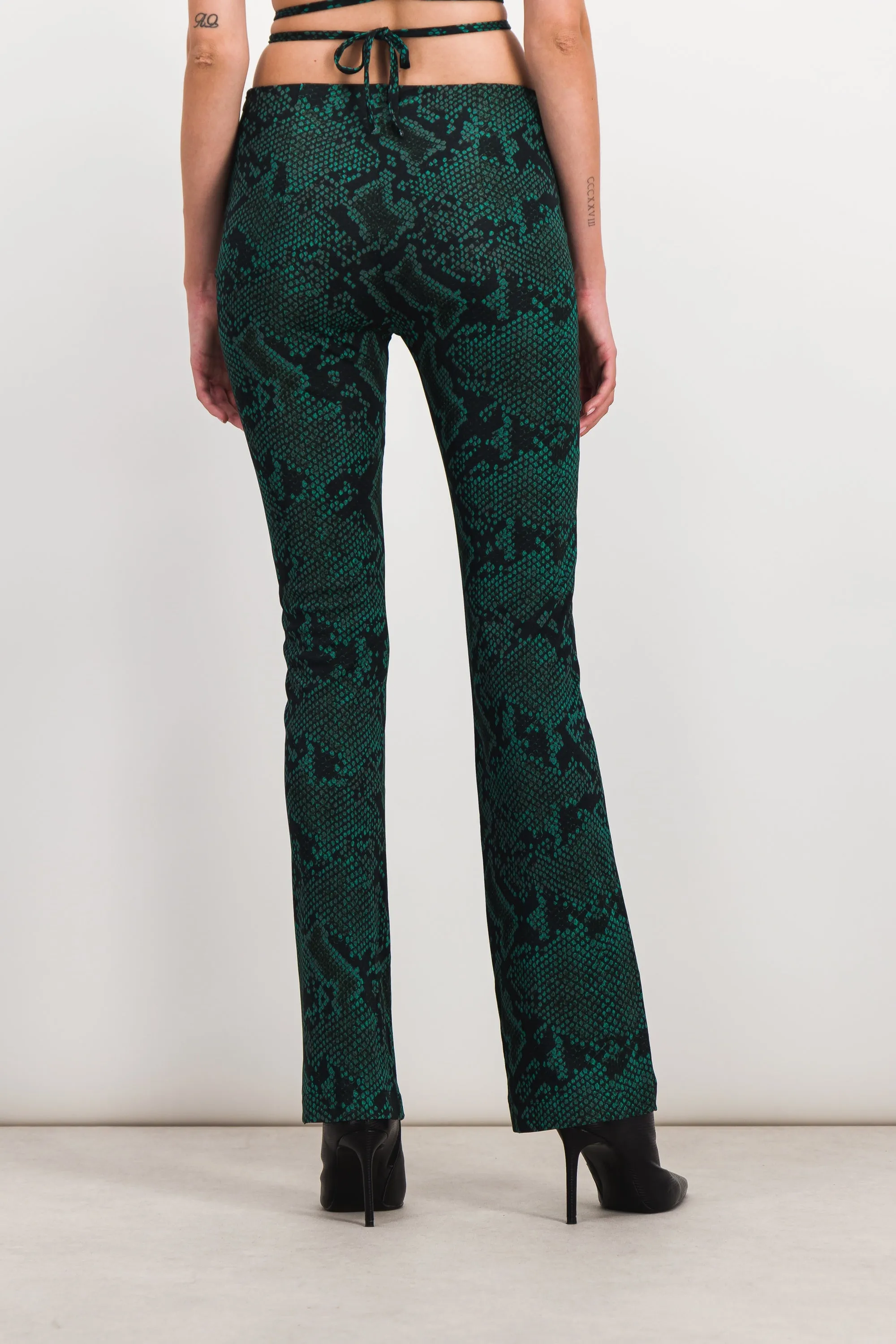 Green snake print slim straight leg pants sold by Renaisa product image thumbnail 3
