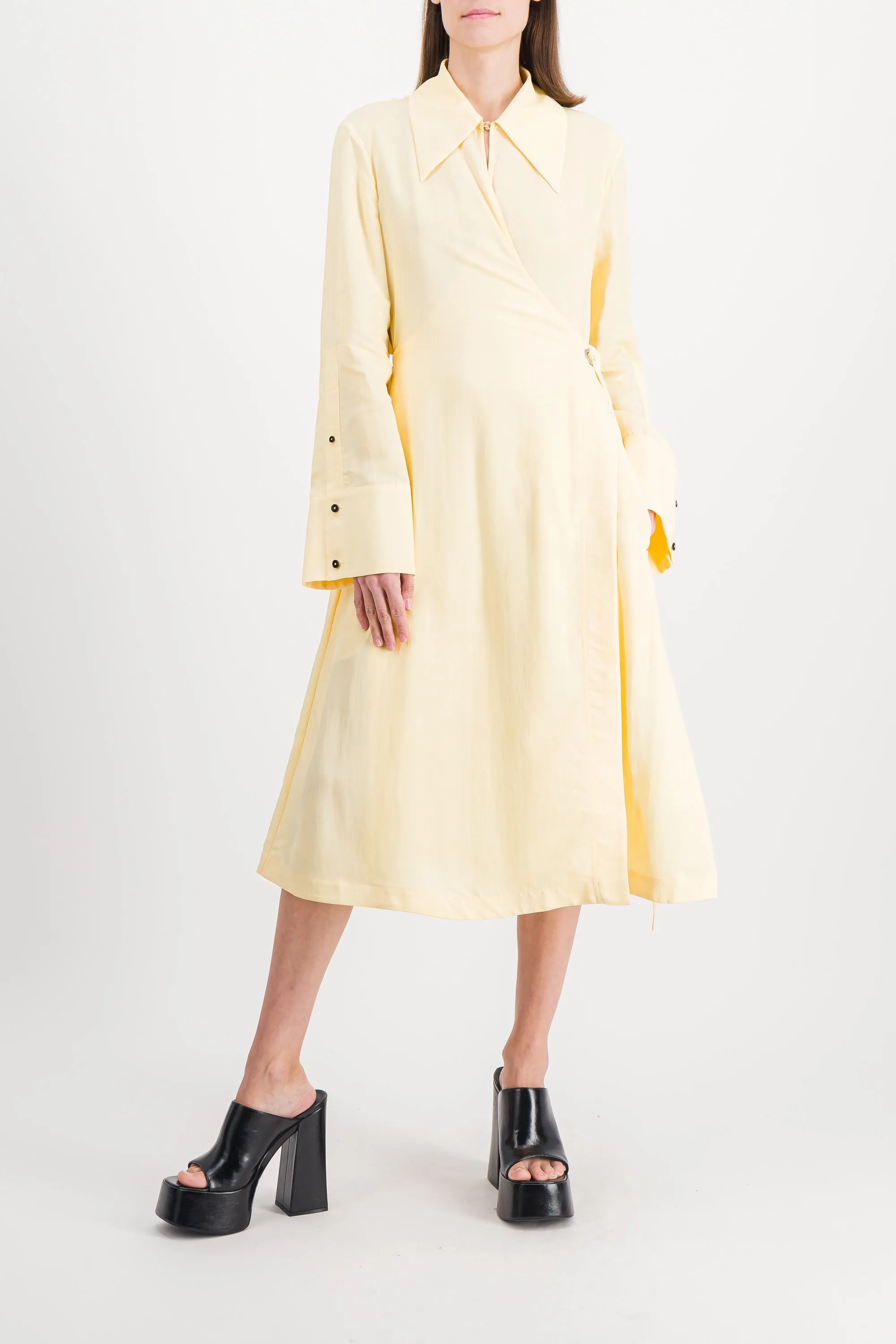 Viscose-silk wrap midi dress sold by Renaisa