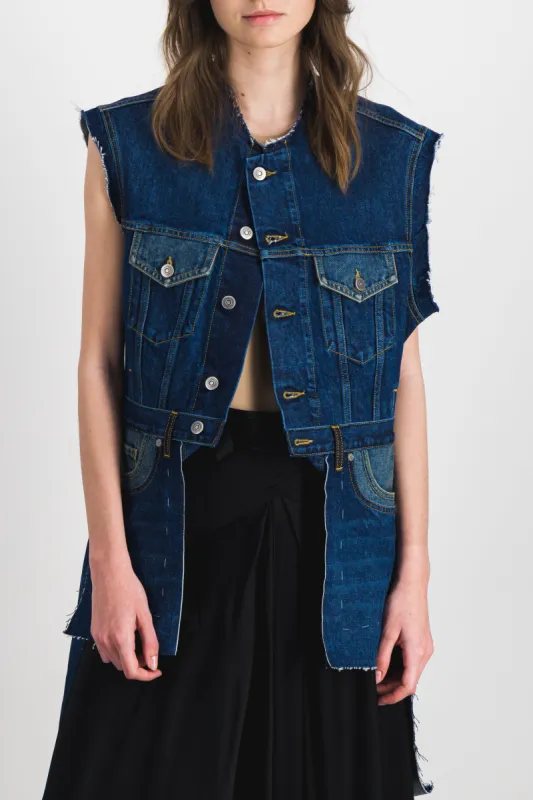 Combo denim deconstructed long gilet made by Maison Margiela