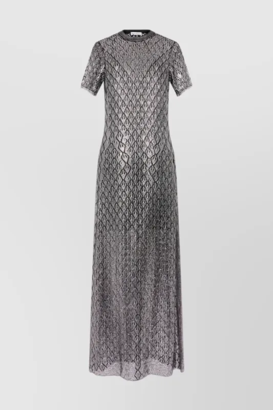 Black-silver knit short sleeved maxi dress sold by Renaisa