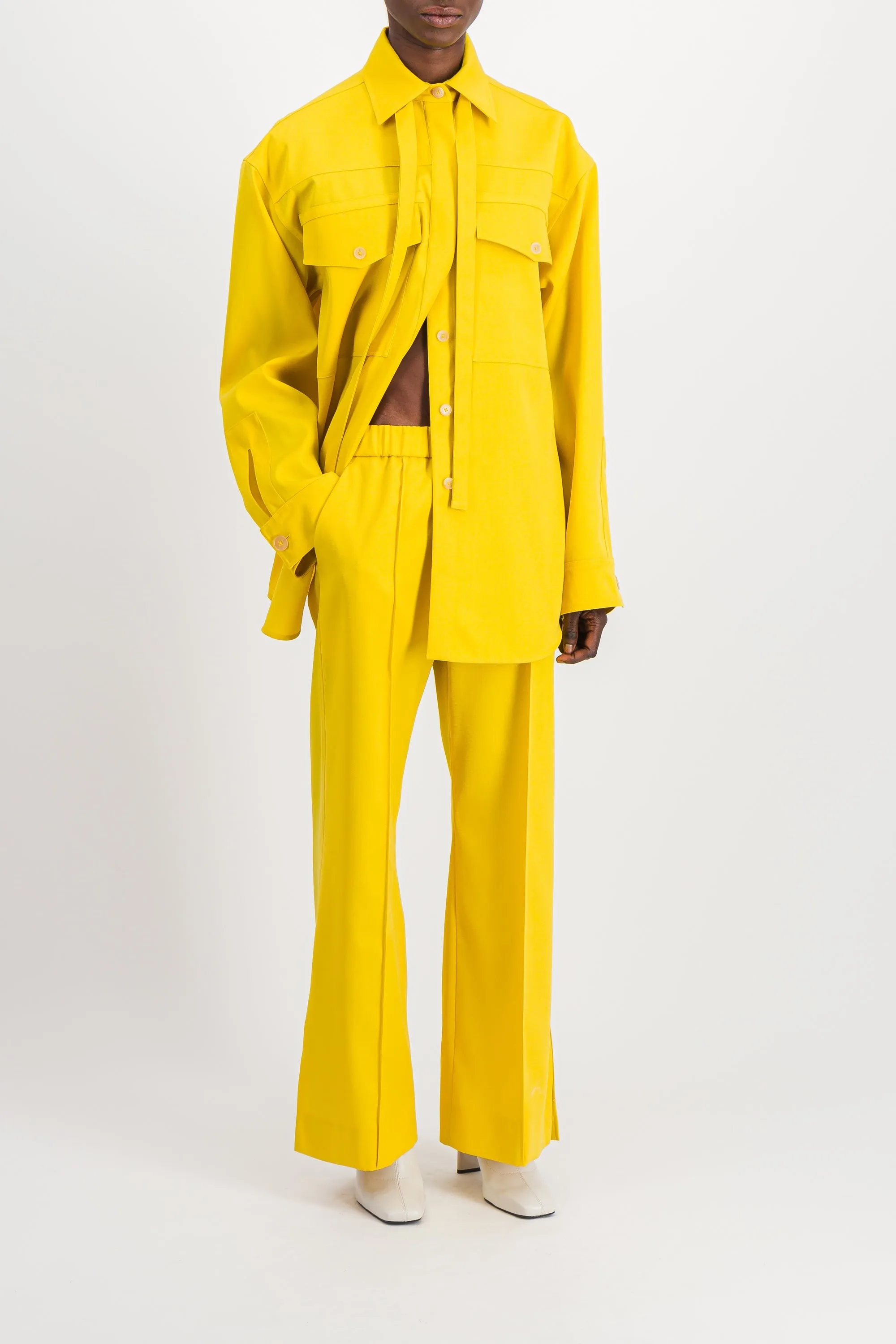 Loose leg wool gabardine pants sold by Renaisa product image thumbnail 2