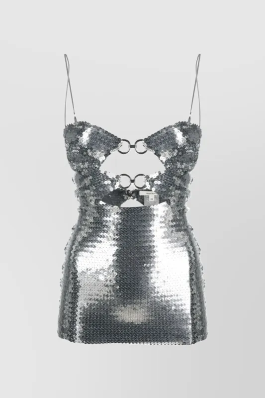 Sliver sequinned cut-out top sold by Renaisa