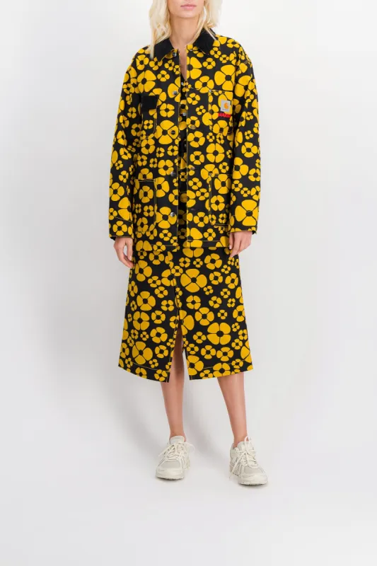 Yellow-black flower printed boyfriend shirt with front pocket sold by Renaisa