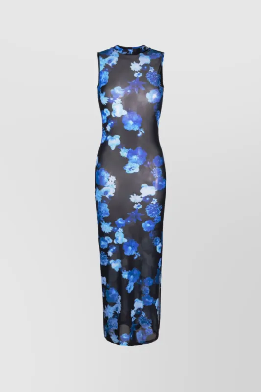 Flower printed mesh maxi dress sold by Renaisa