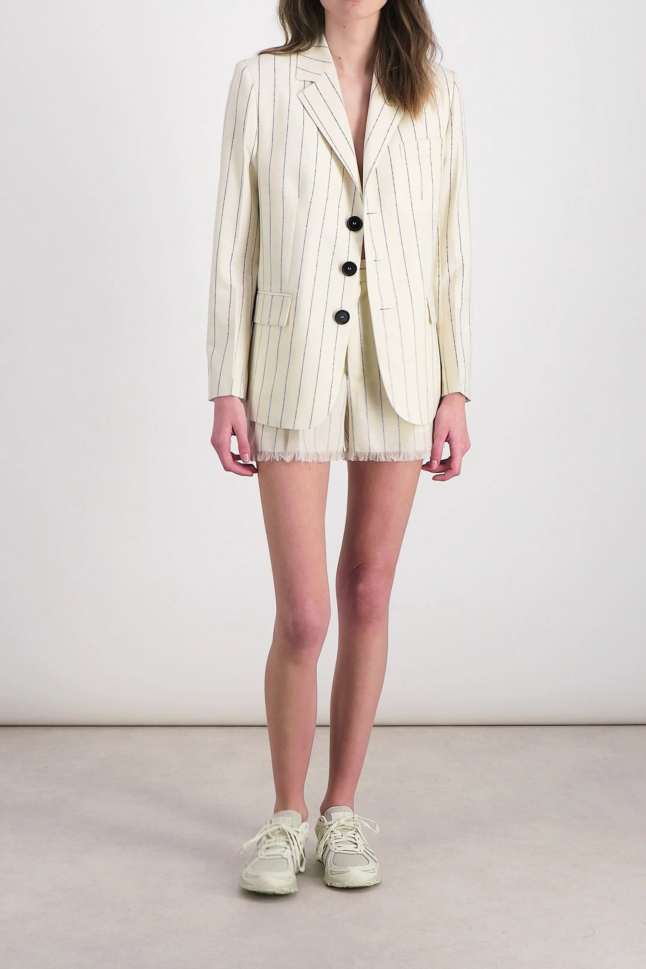 Single breasted striped virgin wool blazer sold by Renaisa product image thumbnail 5