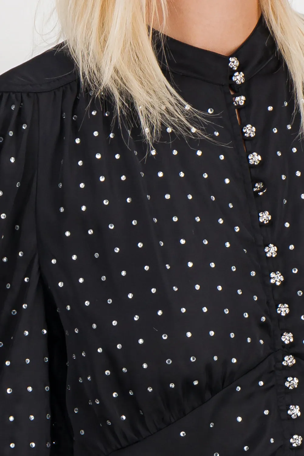 Light satin blouse with cristaux and cristal buttons sold by Renaisa product image thumbnail 5