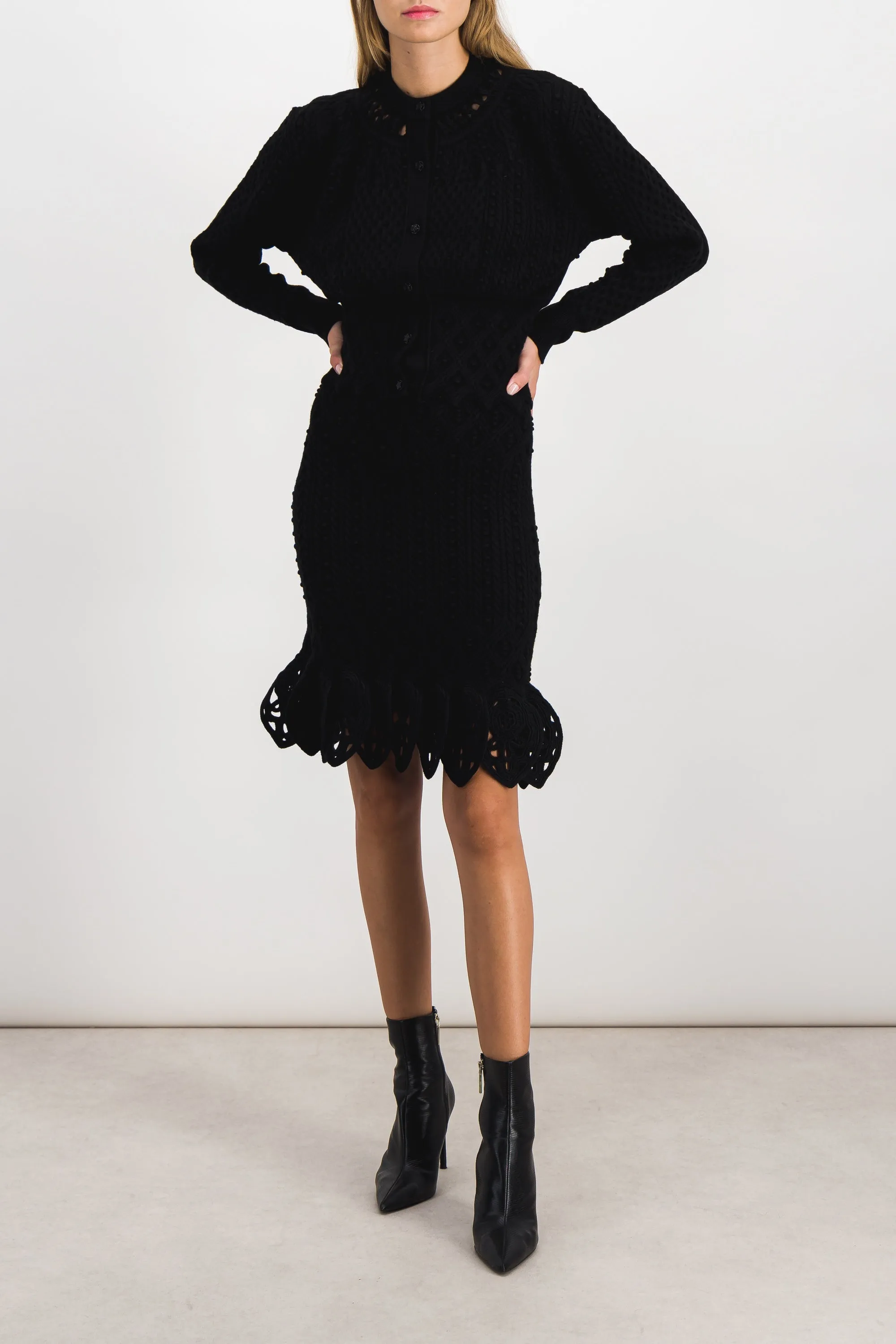 3D cable knit cropped cardigan sold by Renaisa product image thumbnail 2