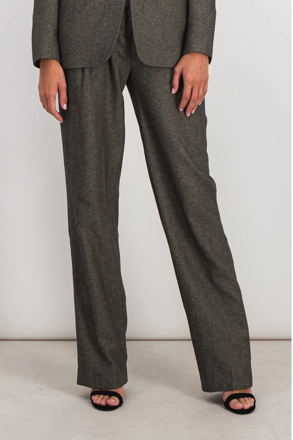Dark grey low rise loose tailored pants sold by Renaisa