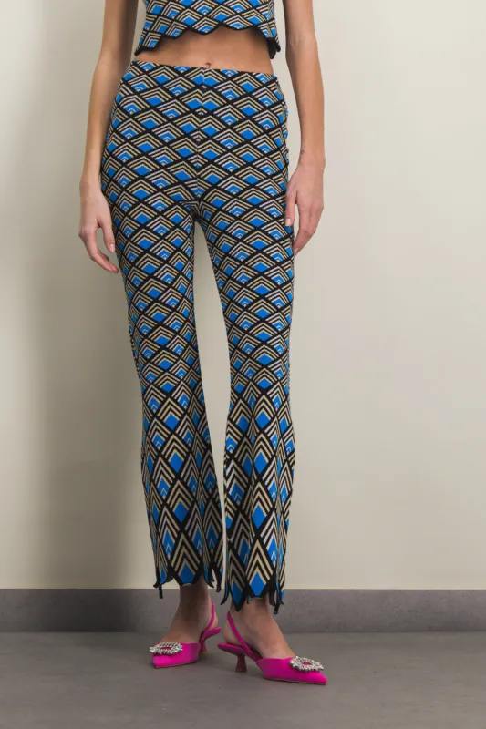Geometric jacquard flared pants sold by Renaisa
