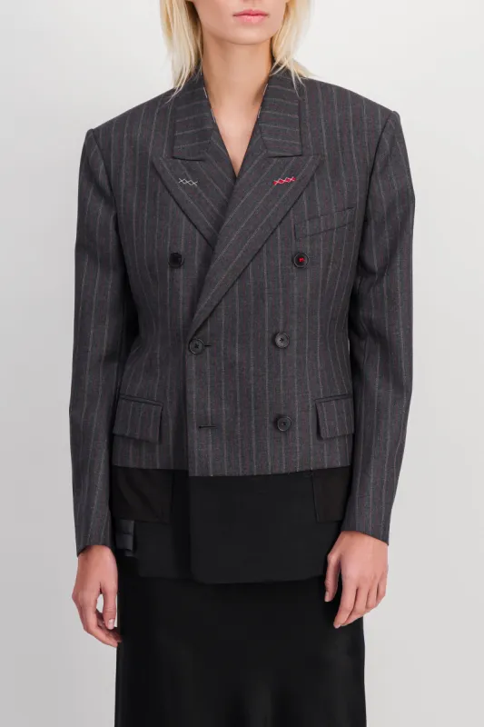 Double breasted wool satin icons blazer sold by Renaisa