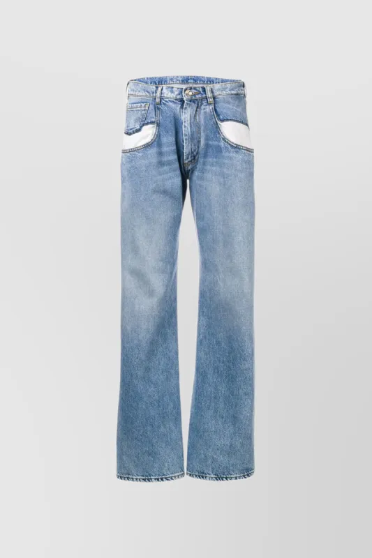 Straight leg 5-pocket denim trousers with cut-out pockets sold by Renaisa