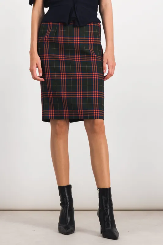 Red check pencil skirt sold by Renaisa