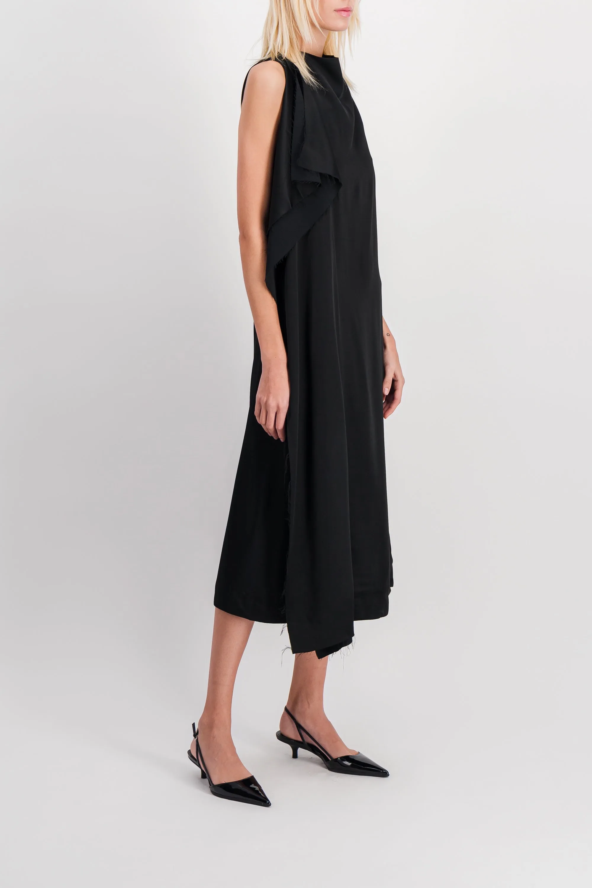 Crêpe satin midi dress with front pleat sold by Renaisa product image thumbnail 2