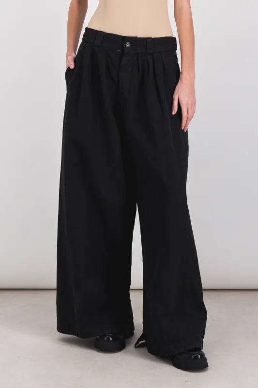 Black denim extra wide leg jeans sold by Renaisa