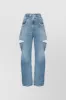 5-pocket tapered wide leg cut out denim trousers in light blue sold by Renaisa