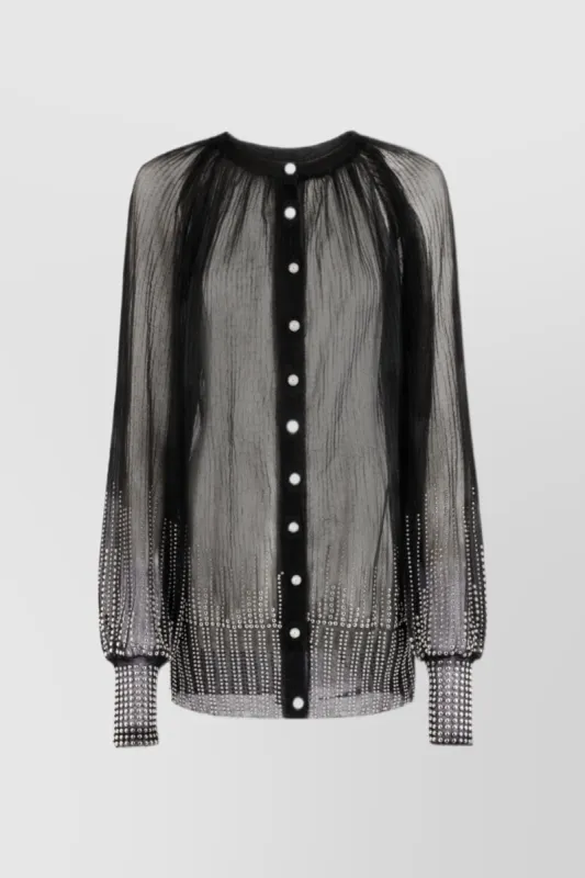 Transparent loose cardigan with silver studs sold by Renaisa