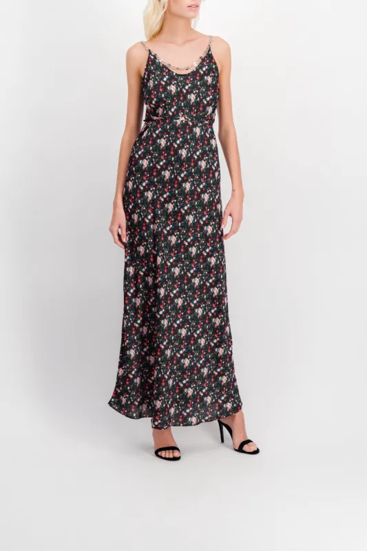 Floral print fluid maxi dress with chain-link sold by Renaisa