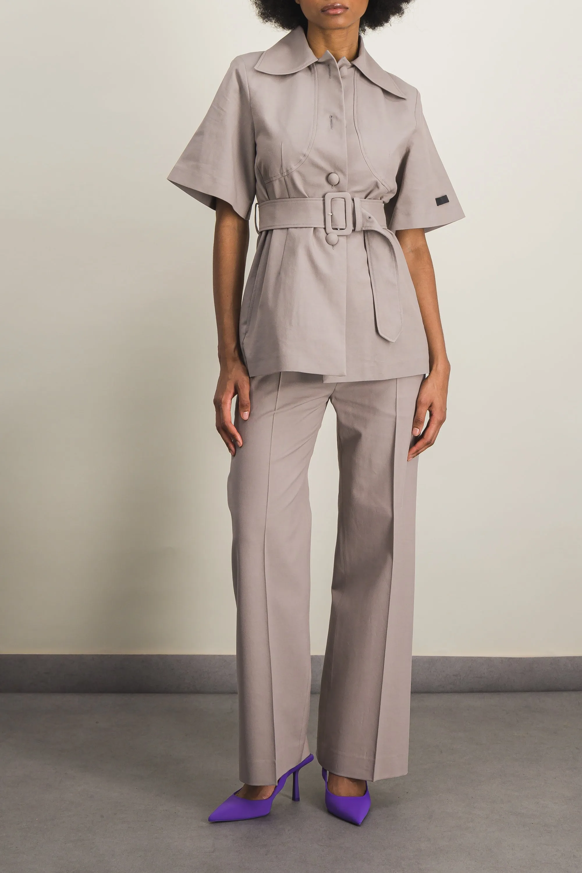 Organic cotton and wool short sleeved belted jacket sold by Renaisa product image thumbnail 2