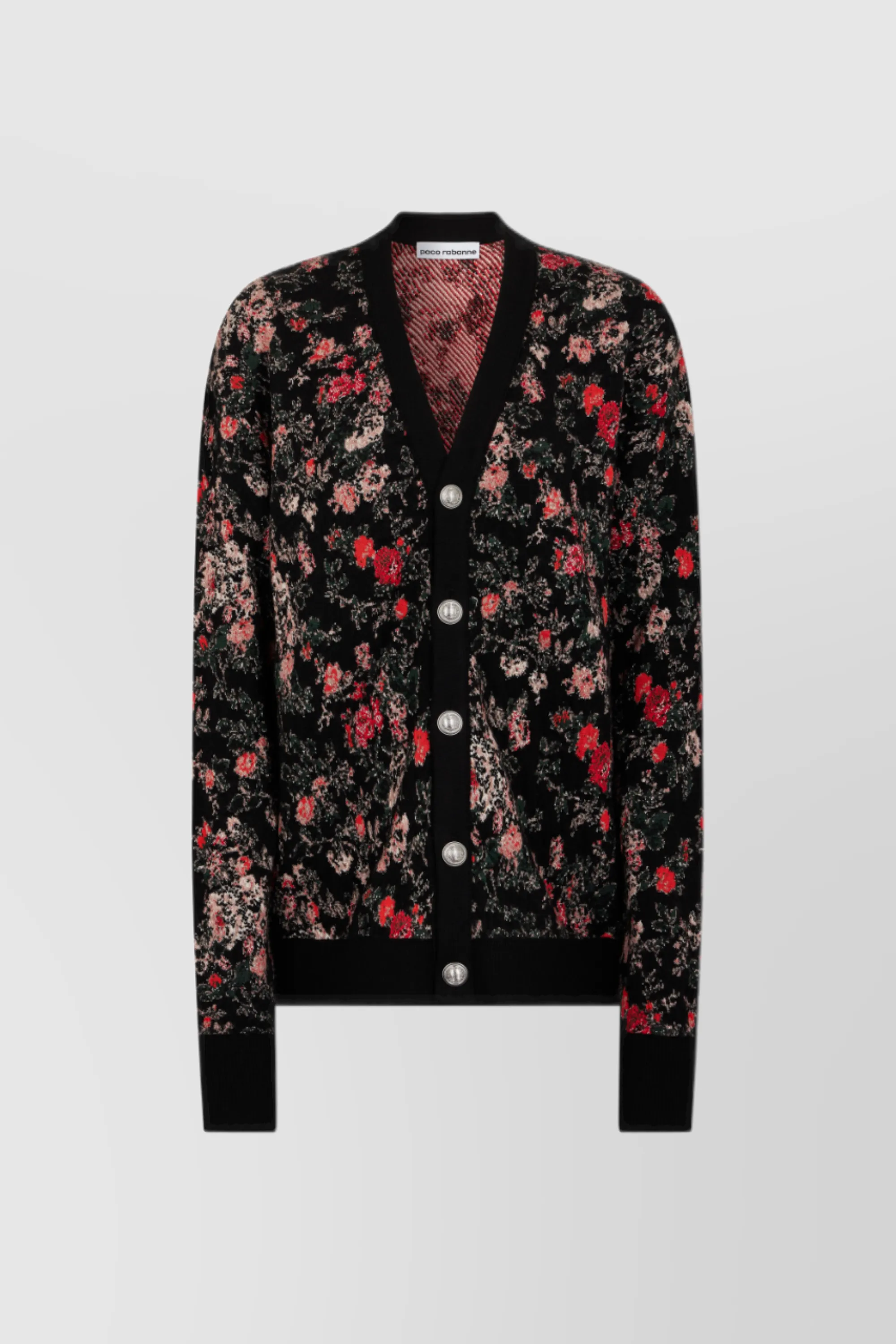 Loose v-neck knit jacquard flower cardigan sold by Renaisa product image thumbnail 5