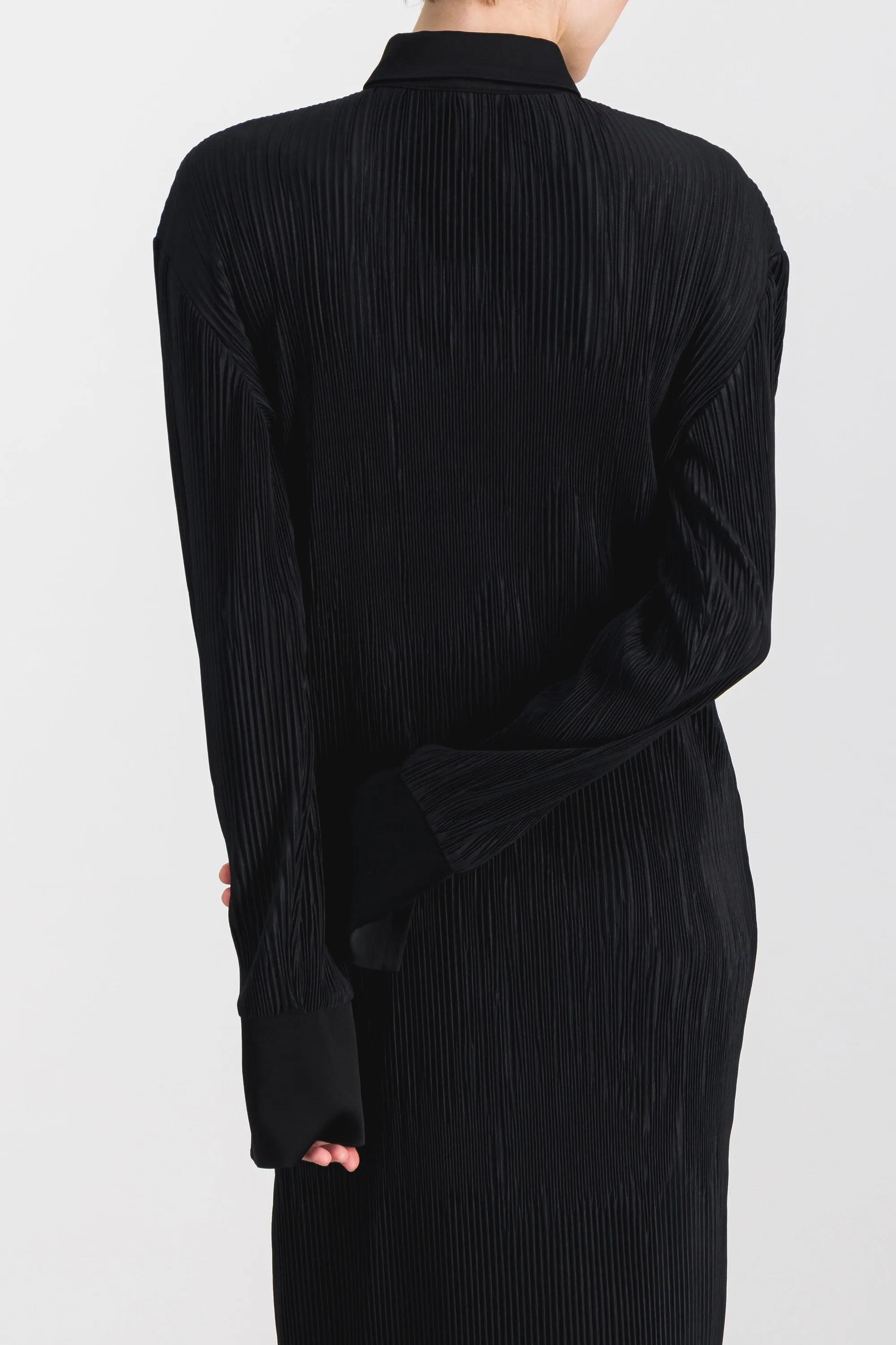 Pleated recycled jersey satin longsleeved midi shirt dress sold by Renaisa product image thumbnail 3
