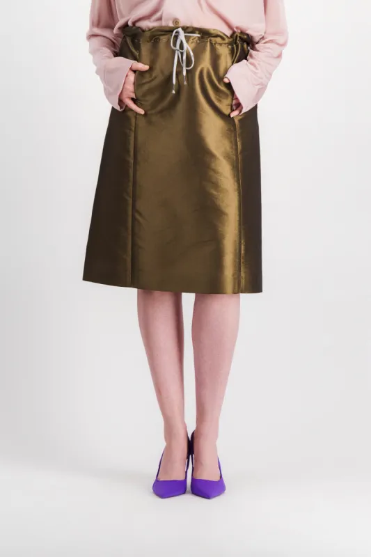 Shiny straight midi skirt sold by Renaisa
