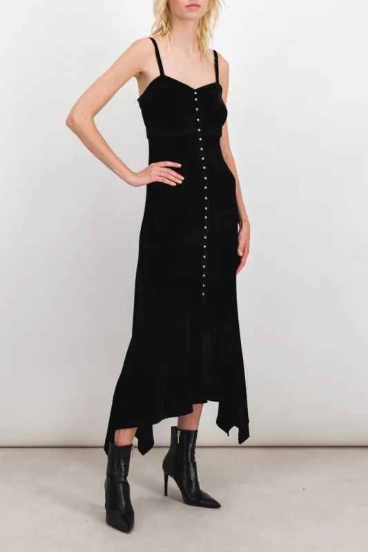 Jersey velvet maxi slip dress with handkerchief hem sold by Renaisa