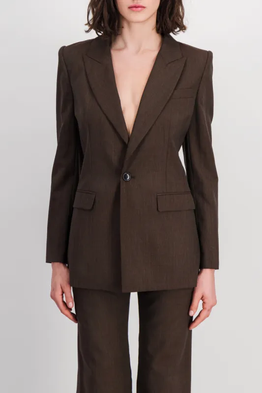 Brown v-neck tailored blazer sold by Renaisa