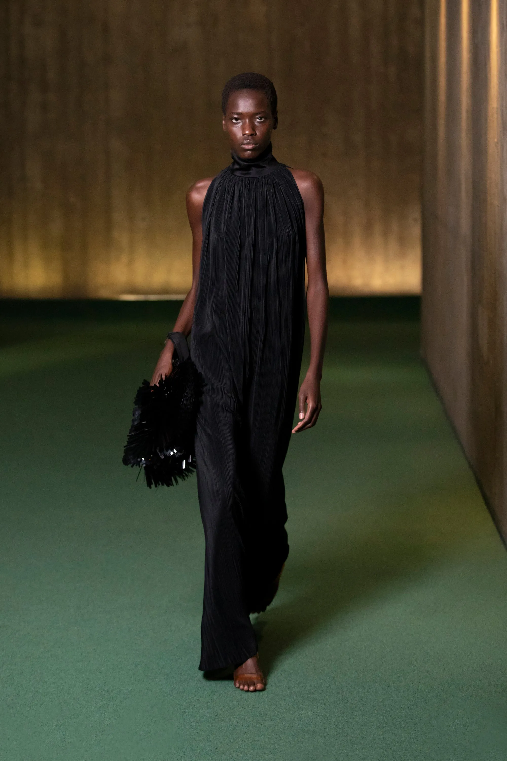 Pleated recycled jersey halterneck maxi dress sold by Renaisa product image thumbnail 3