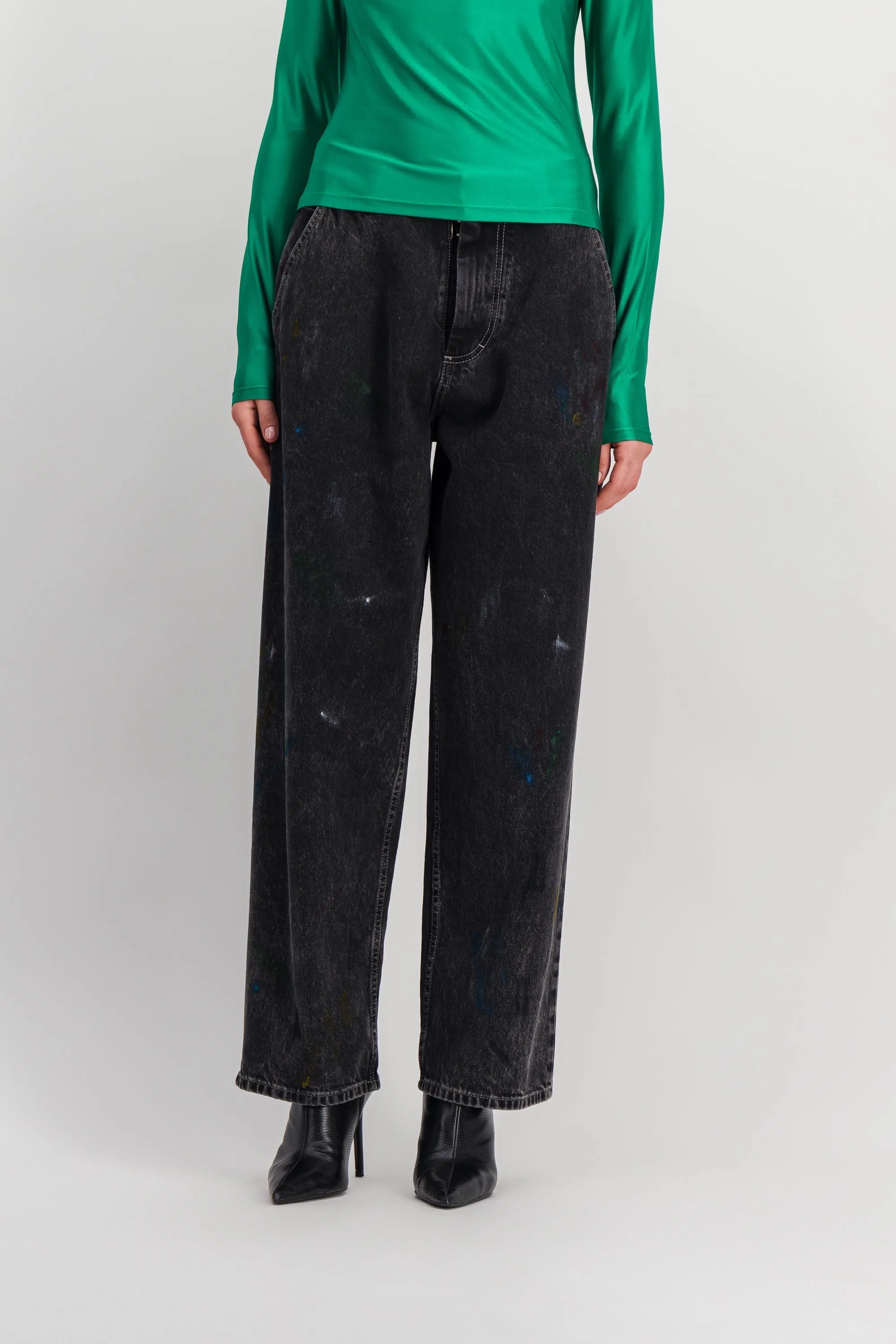 Washed black cropped boyfriend wide leg jeans sold by Renaisa