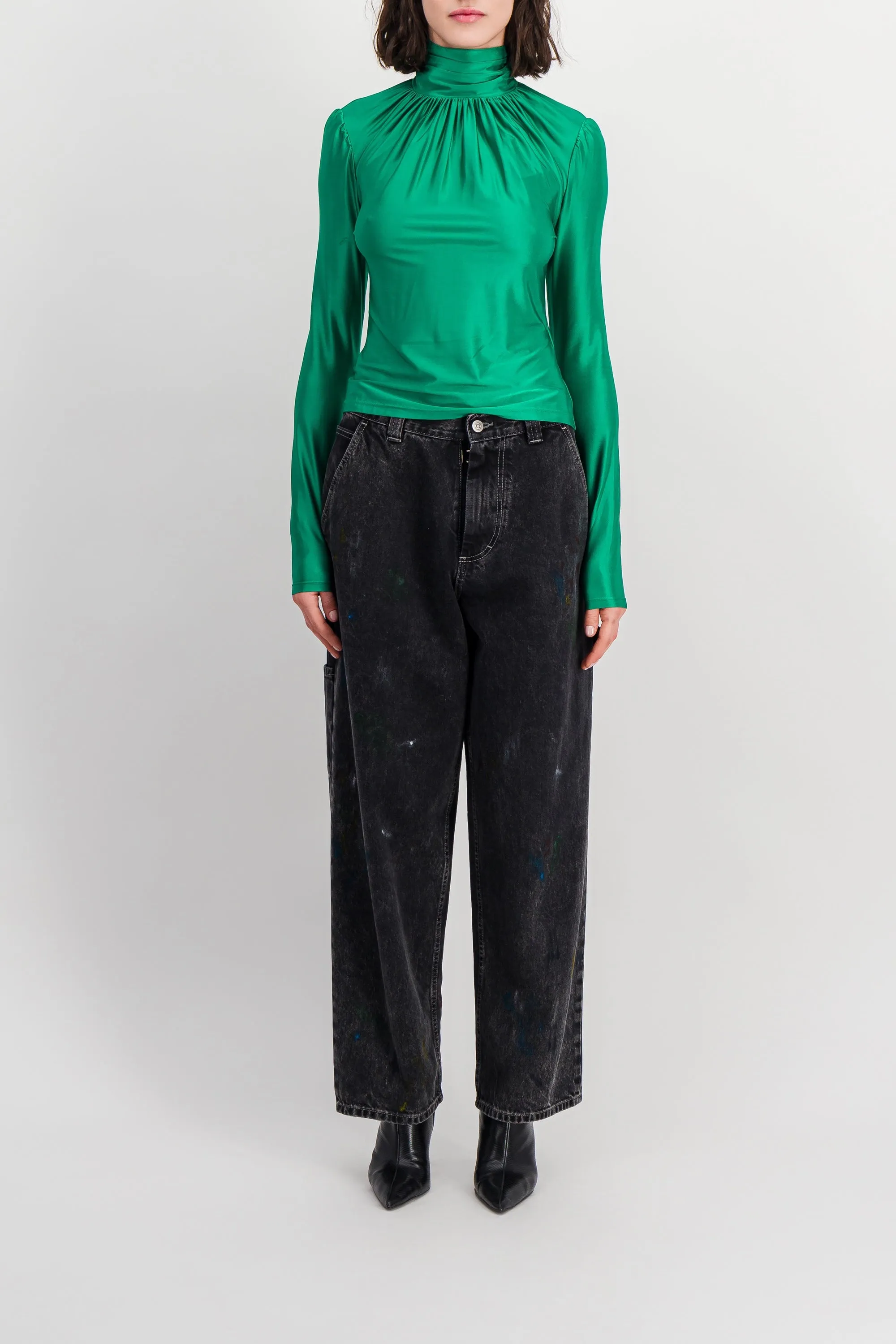 Washed black cropped boyfriend wide leg jeans sold by Renaisa product image thumbnail 2