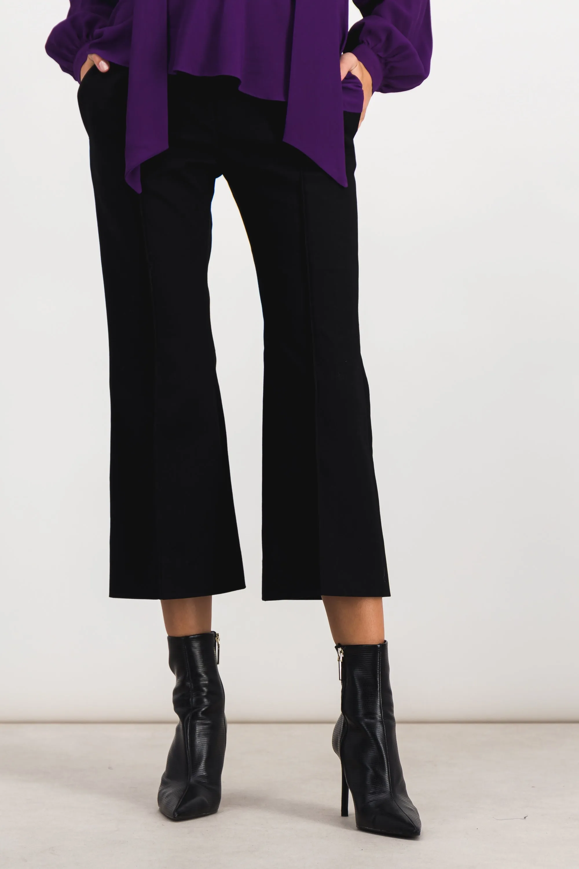 Cropped straight leg nylon-wool pants sold by Renaisa