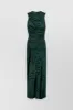 Asymmetric green snake printed sleeveless draped maxi dress sold by Renaisa
