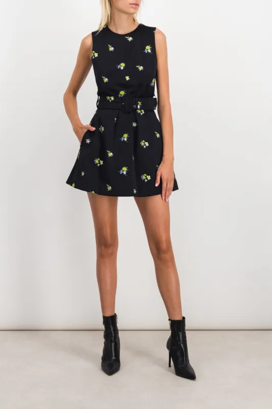 Flower embroidered satin mini dress sold by Renaisa