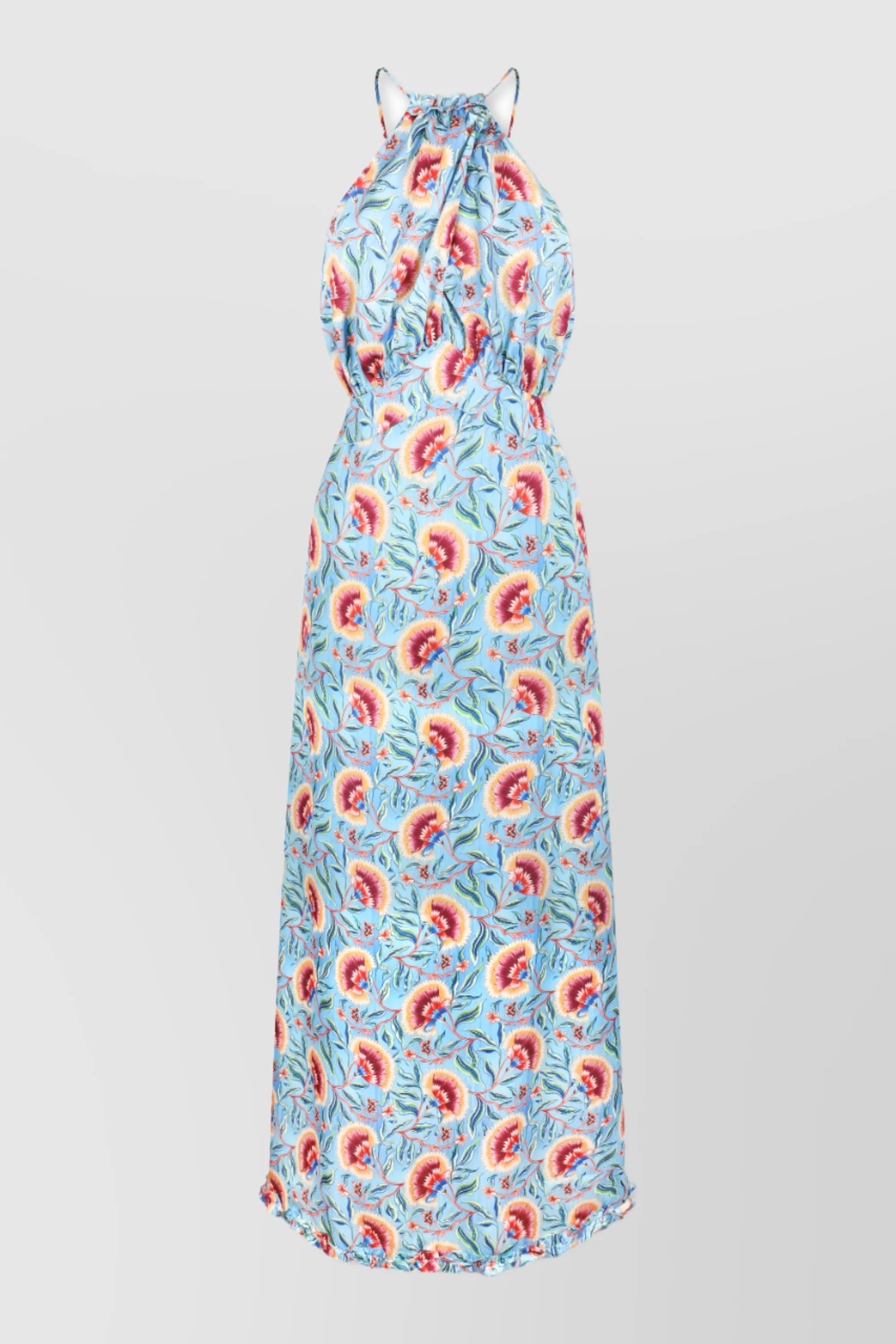 Fluid flower printed halterneck maxi dress sold by Renaisa product image thumbnail 4