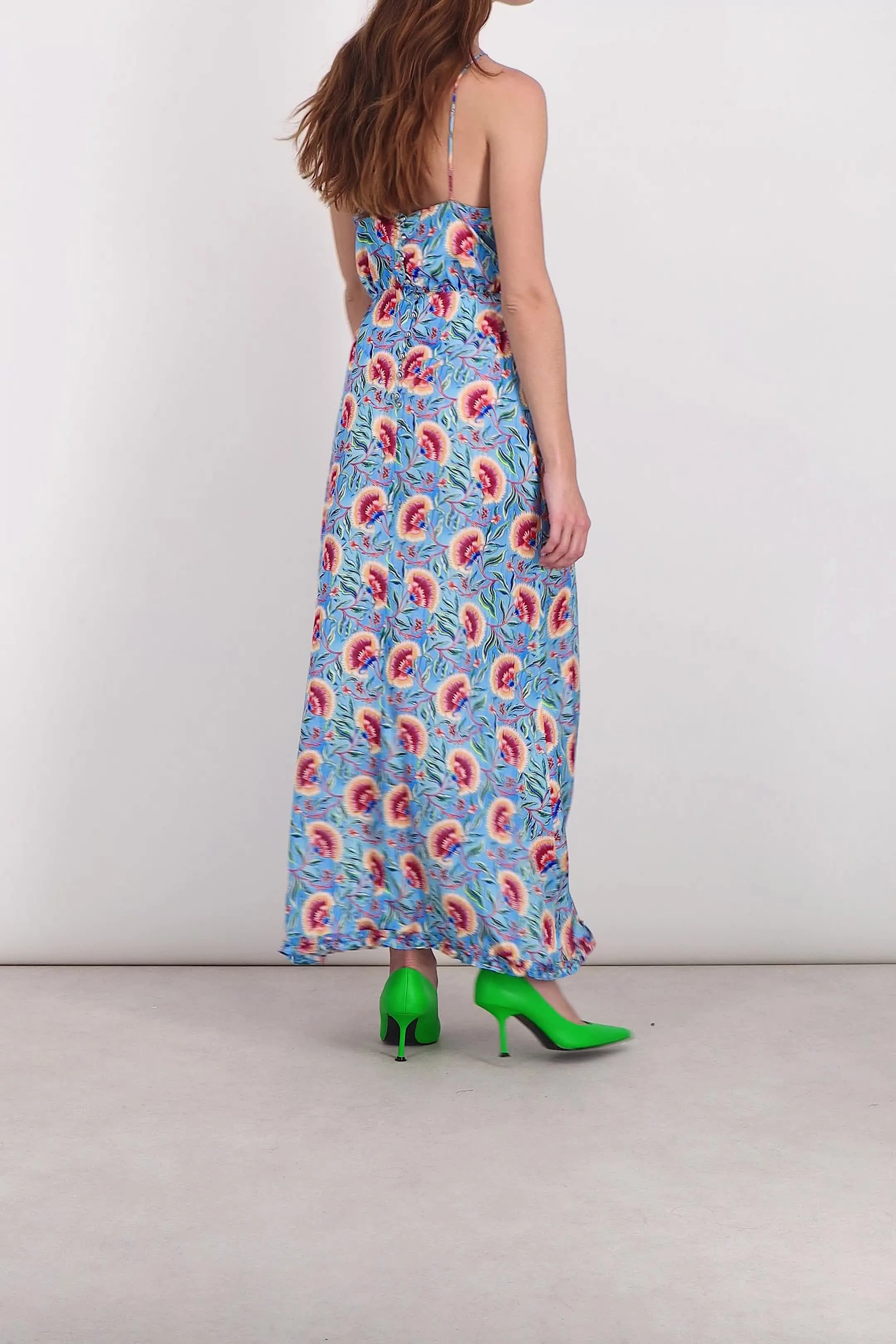 Fluid flower printed halterneck maxi dress sold by Renaisa product image thumbnail 5
