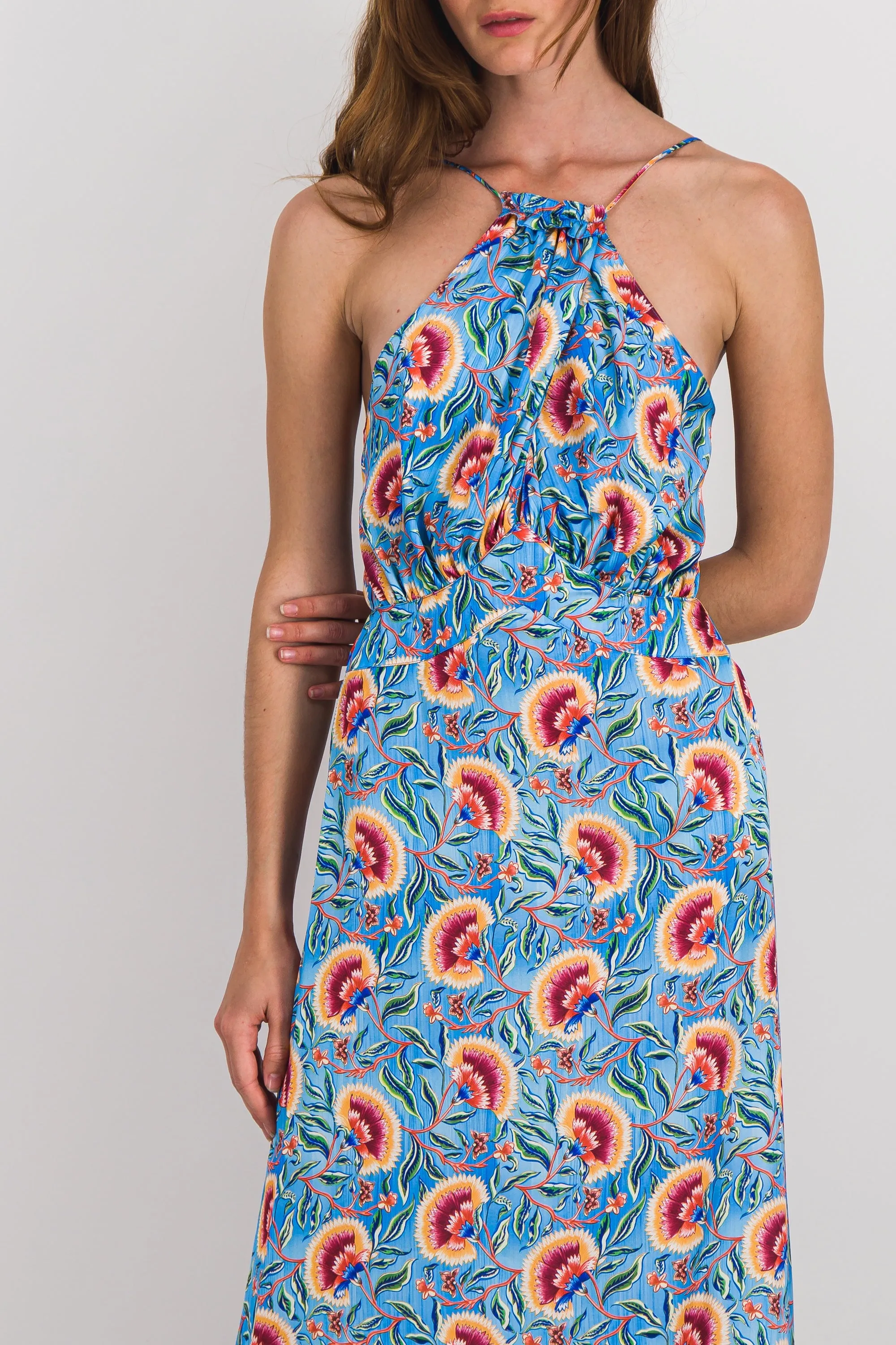 Fluid flower printed halterneck maxi dress sold by Renaisa product image thumbnail 2