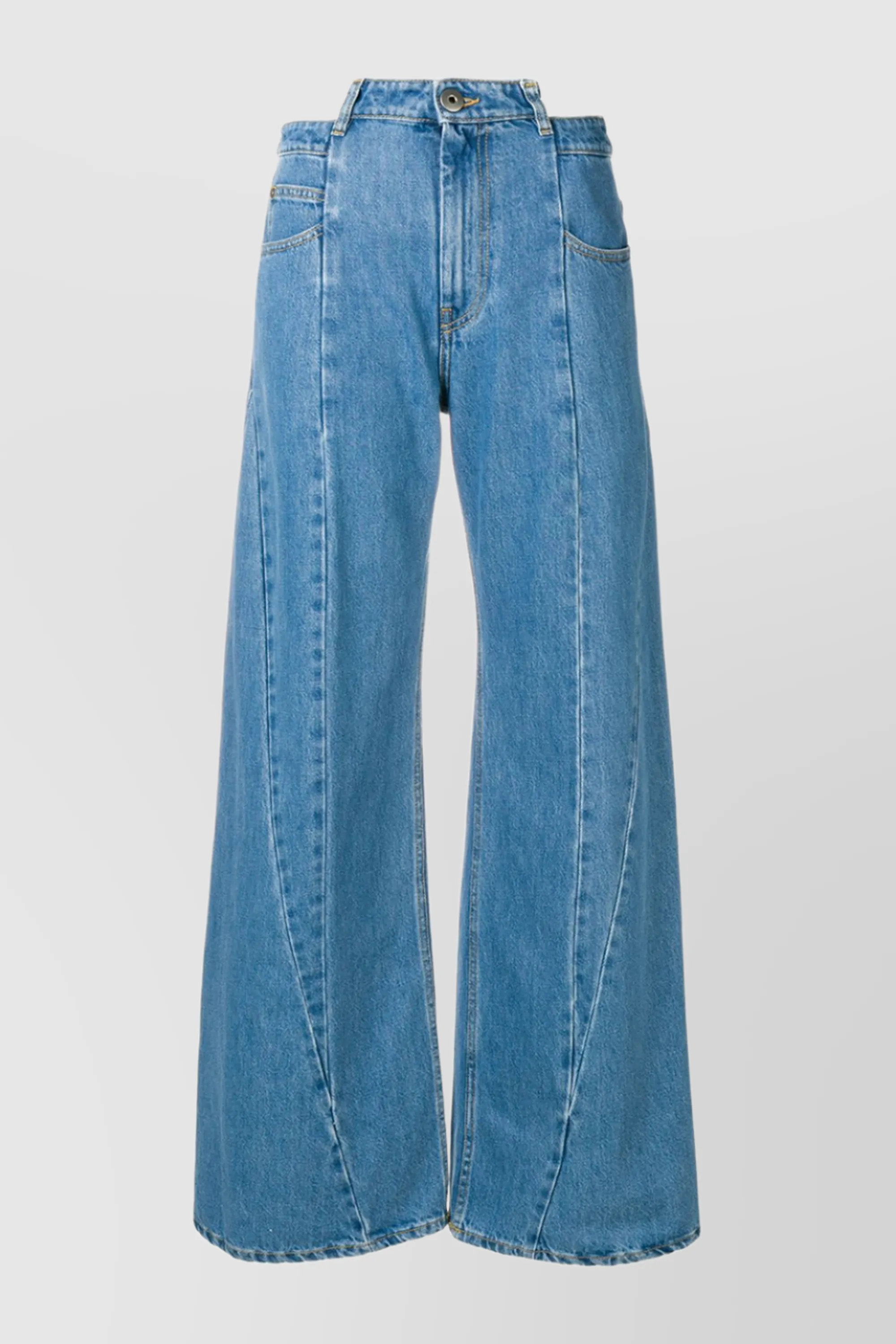 Extra wide leg blue denim jeans with cut-out belt sold by Renaisa product image thumbnail 5
