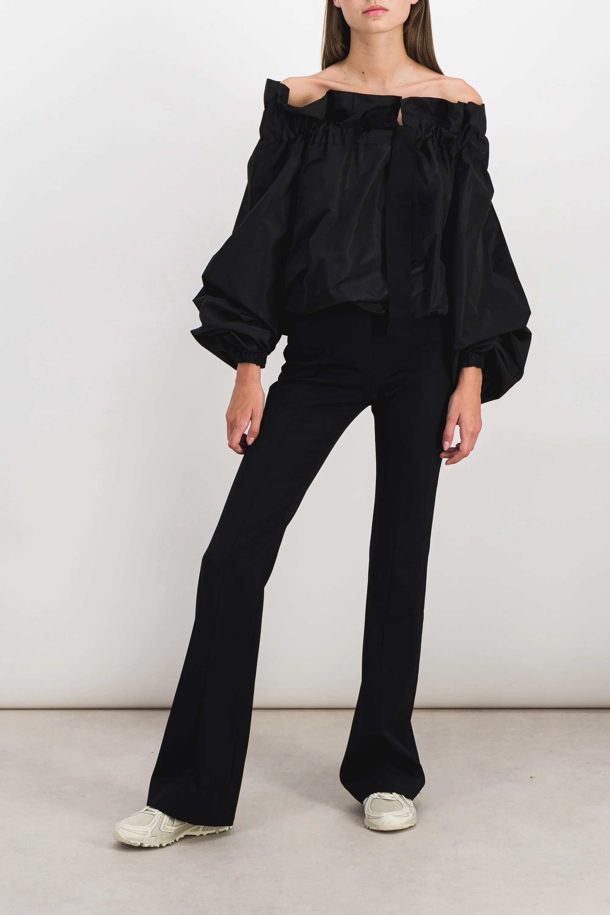Black gros grain long-sleeved taffeta blouse sold by Renaisa