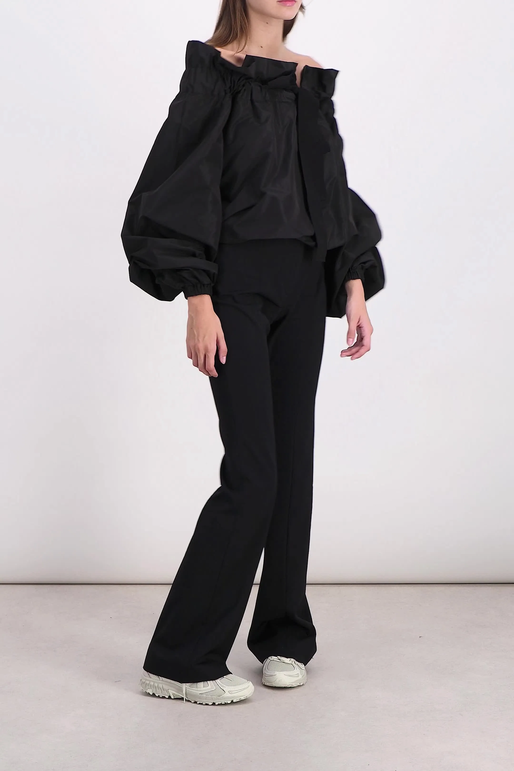 Black gros grain long-sleeved taffeta blouse sold by Renaisa product image thumbnail 5