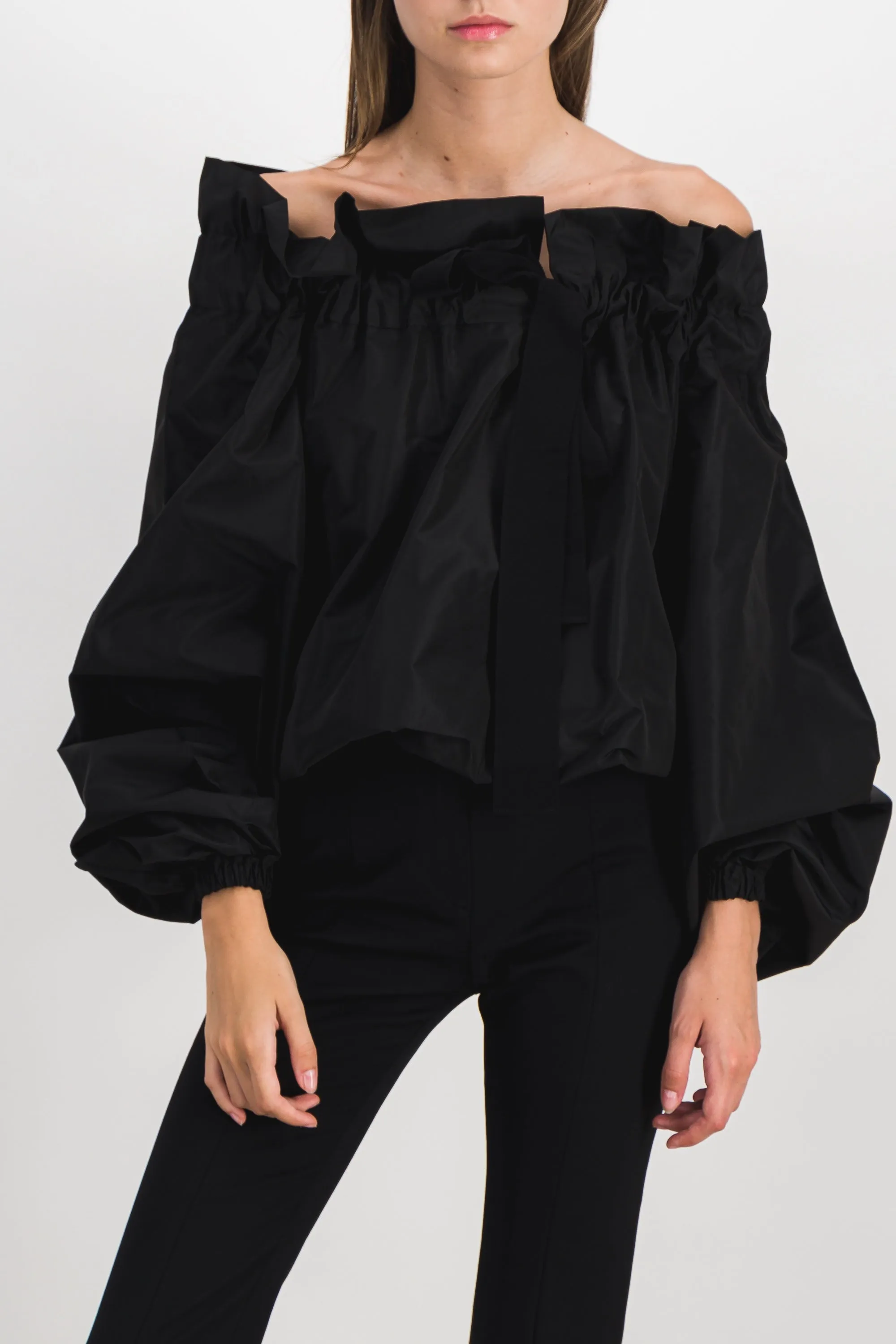 Black gros grain long-sleeved taffeta blouse sold by Renaisa product image thumbnail 2