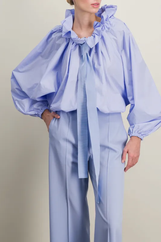 Organic cotton poplin voluminous gros grain blouse sold by Renaisa