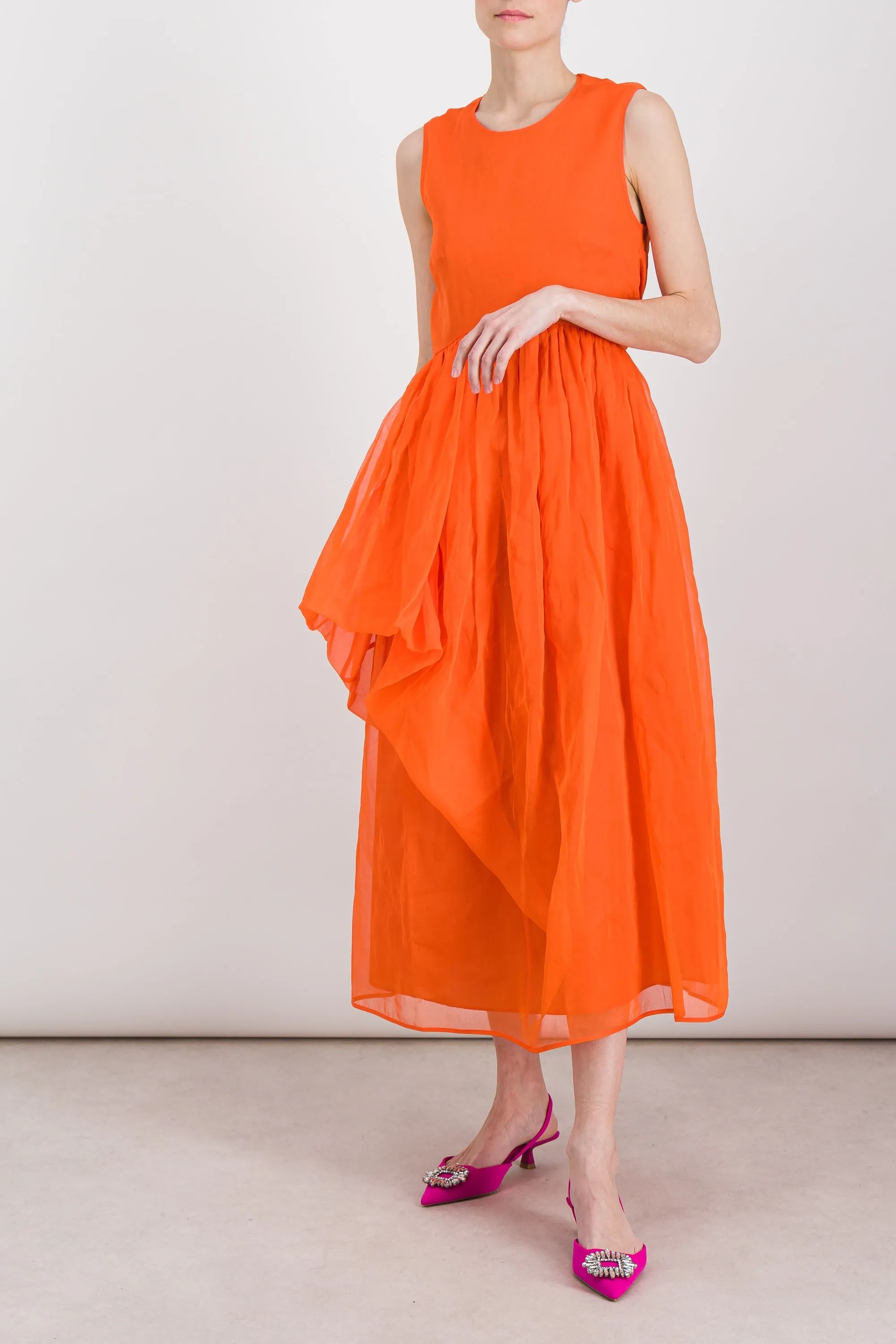 Asymmetric organdie open back midi dress sold by Renaisa