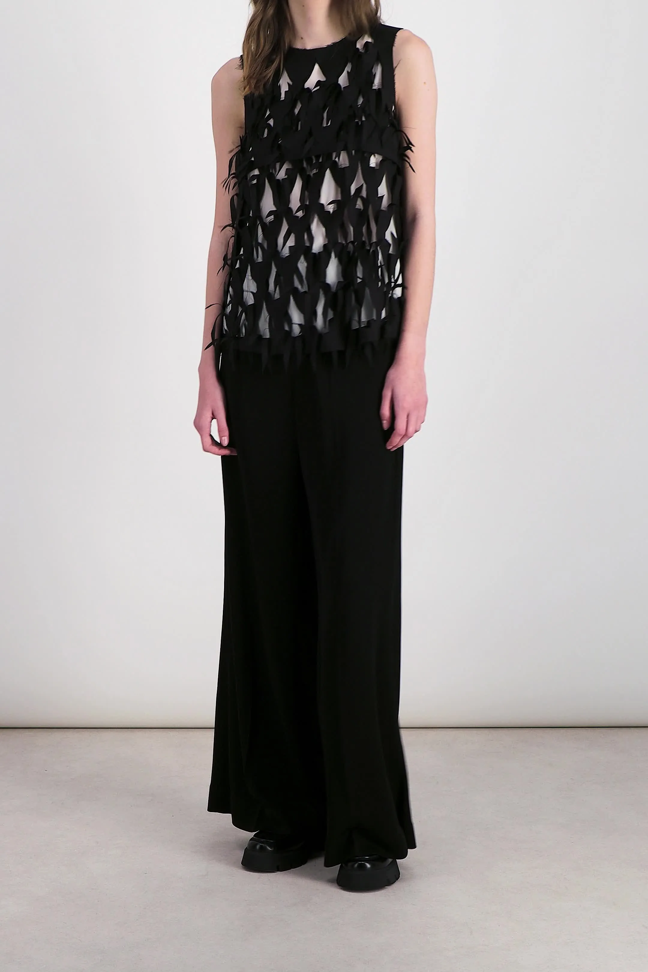 Bi-fabric top with cut-outs and contrast lining sold by Renaisa product image thumbnail 5