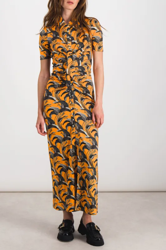 Flower printed ruched maxi dress made by Paco Rabanne