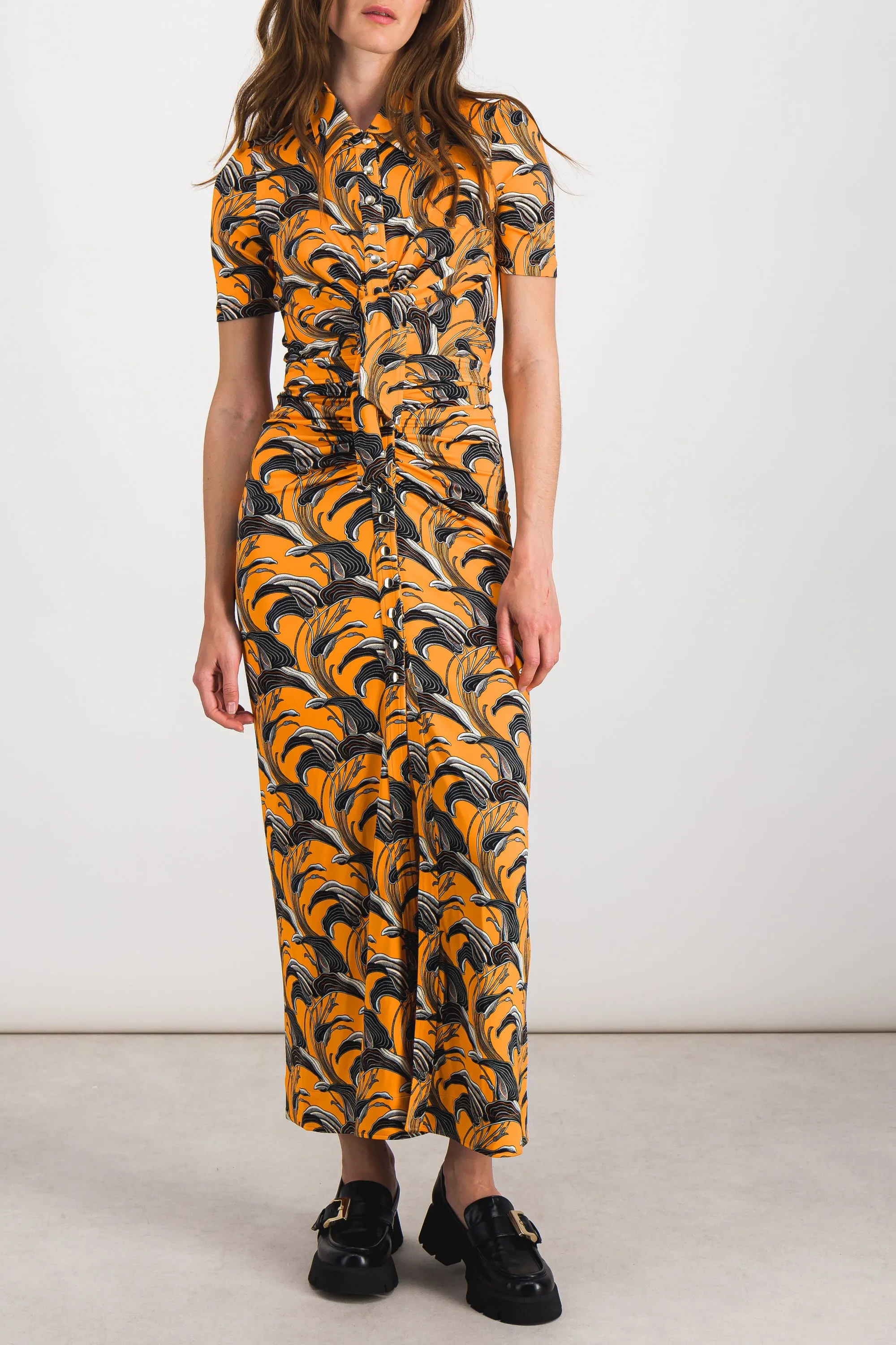 Flower printed ruched maxi dress sold by Renaisa