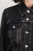 Slim washed black denim jacket sold by Renaisa