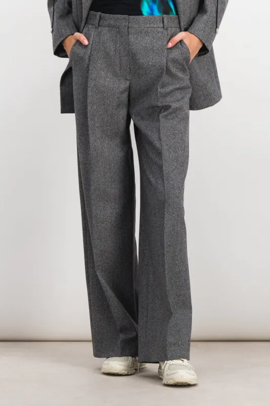 Wide leg speckled wool pants sold by Renaisa