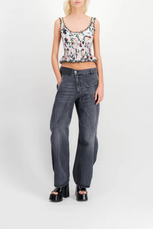 Cropped flower printed top with lace details sold by Renaisa